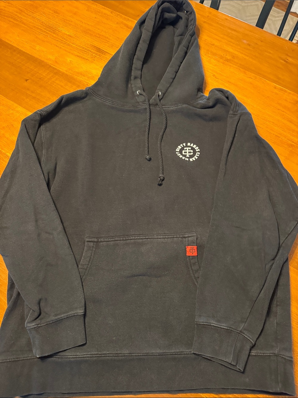 Black Pullover Hoodie Dirty Hands Clean Money Emblem